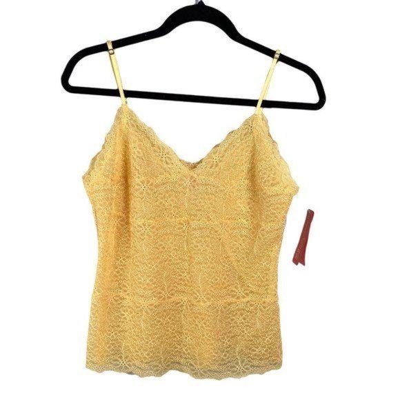 Josie Natori Yellow Lace Cami Tank Top, Large - Picture 1 of 13